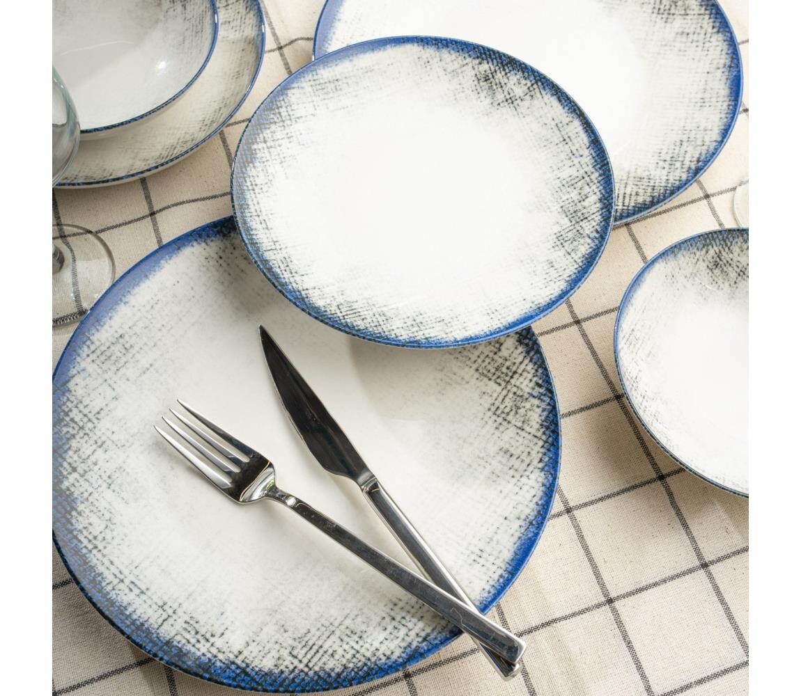 Jídelní sada 24 ks bílá/modrá/porcelán 387GRP1356