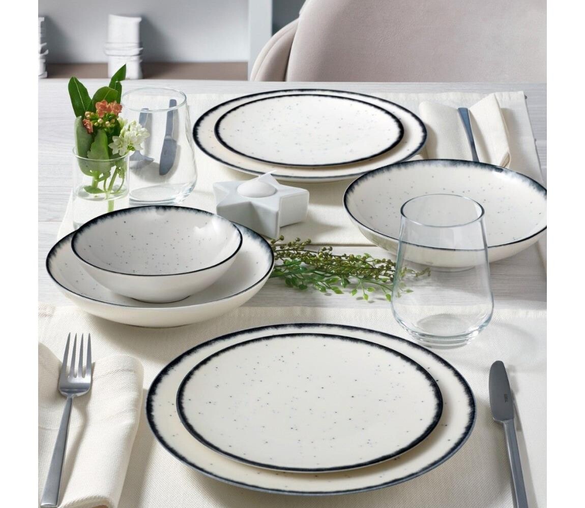 Jídelní sada 24 ks bílá/černá/porcelán 387GRP1376