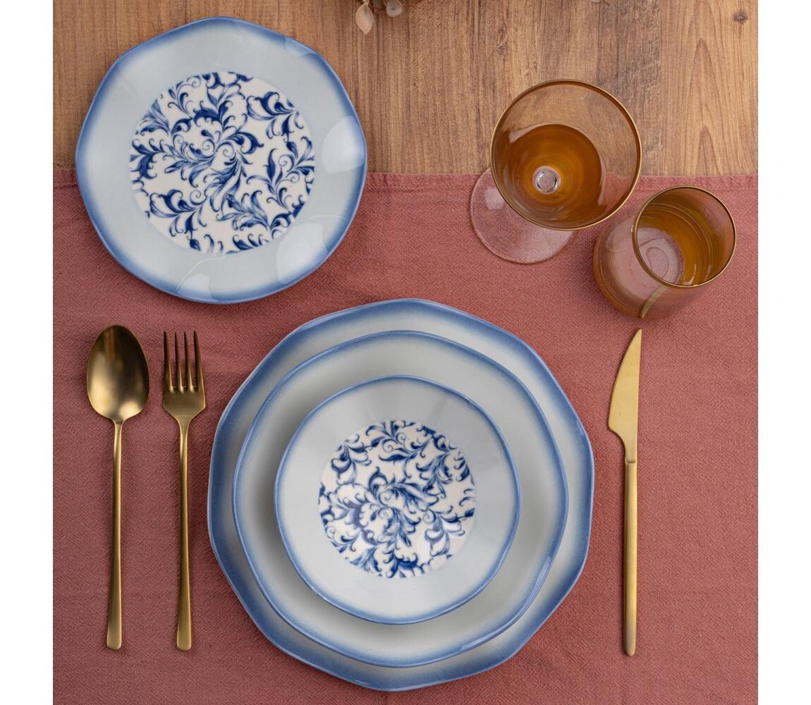 Jídelní sada 24 ks modrá/porcelán 387GRP1372