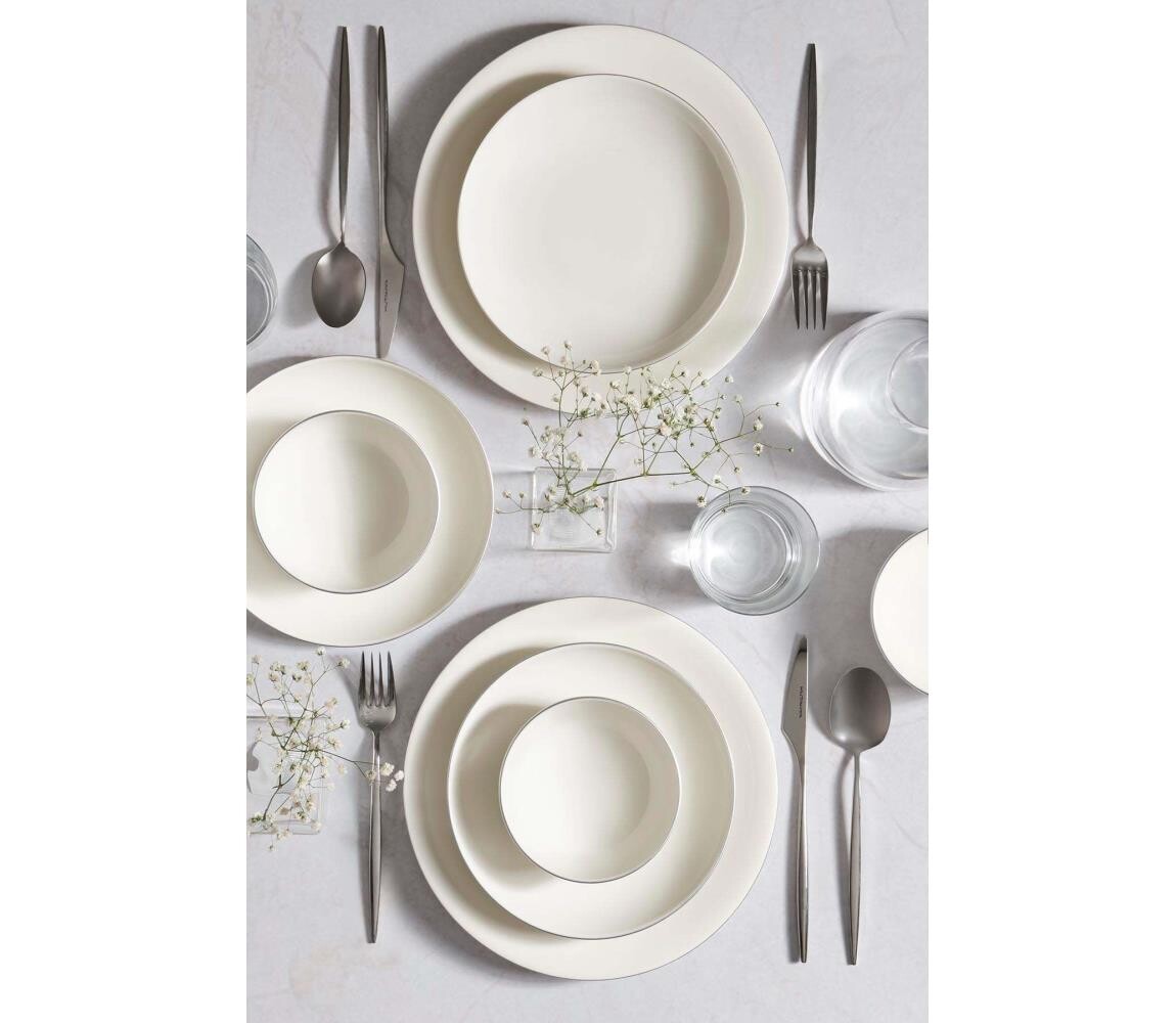 Jídelní sada 18 ks bílá/stříbrná/porcelán 710KTP4509