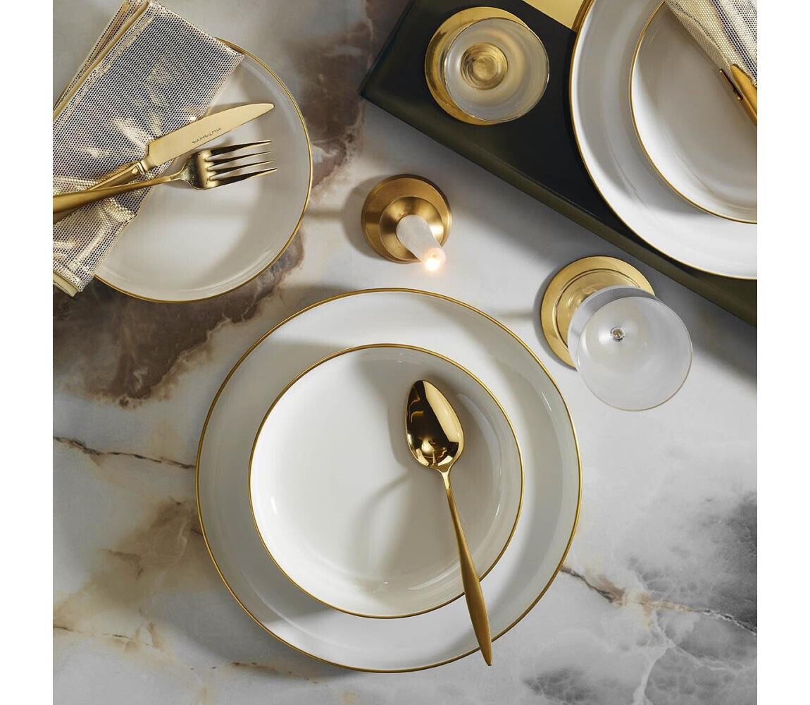 Jídelní sada 16 ks bílá/zlatá/porcelán 710KTP3602