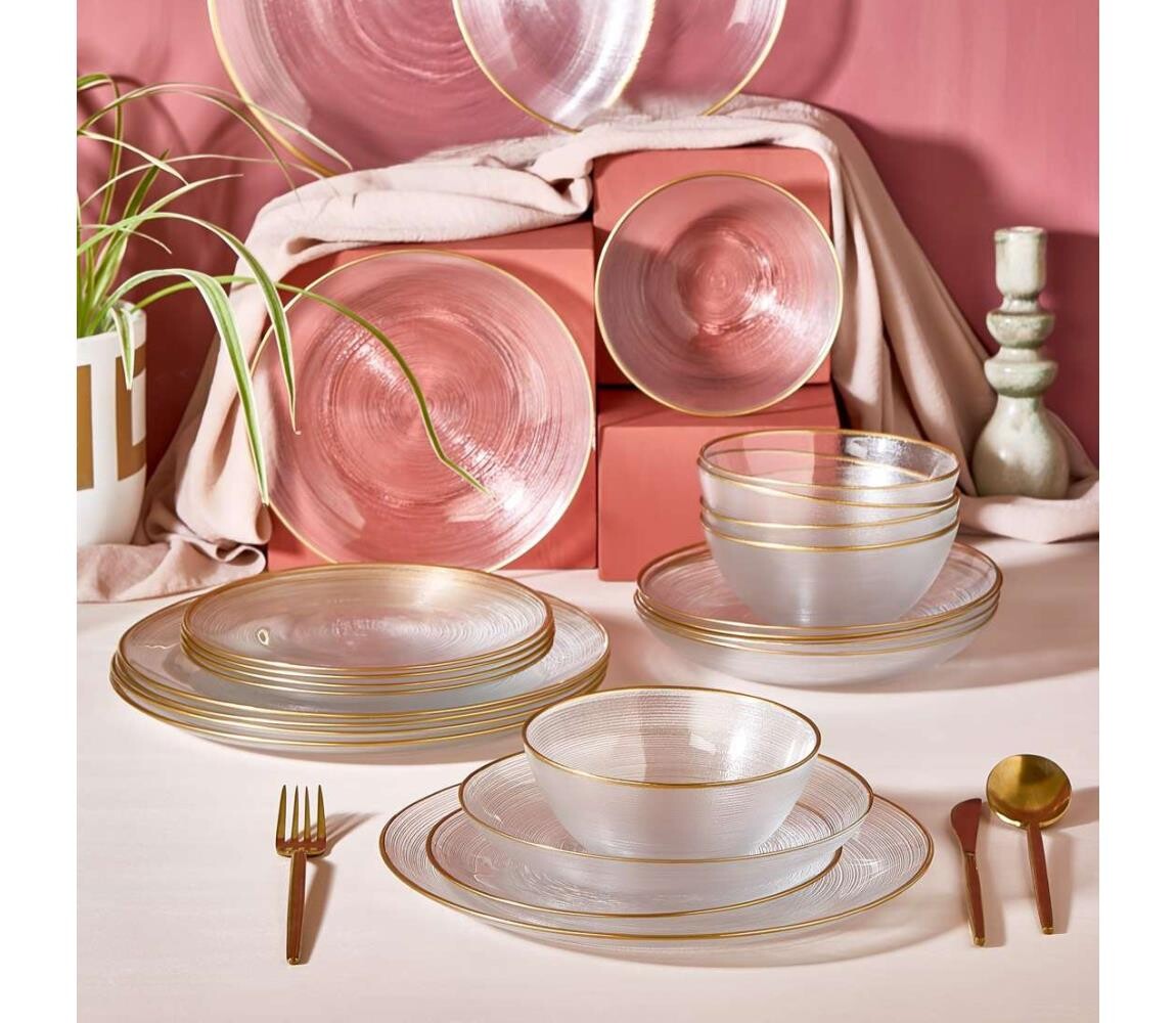 Jídelní sada 24 ks čirá/zlatá/sklo 337GLZ1137