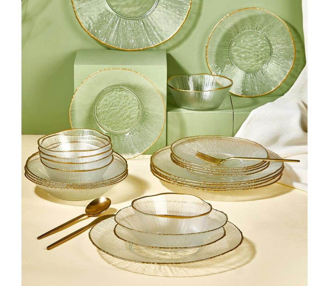 Jídelní sada 24 ks čirá/zlatá/sklo 337GLZ1126