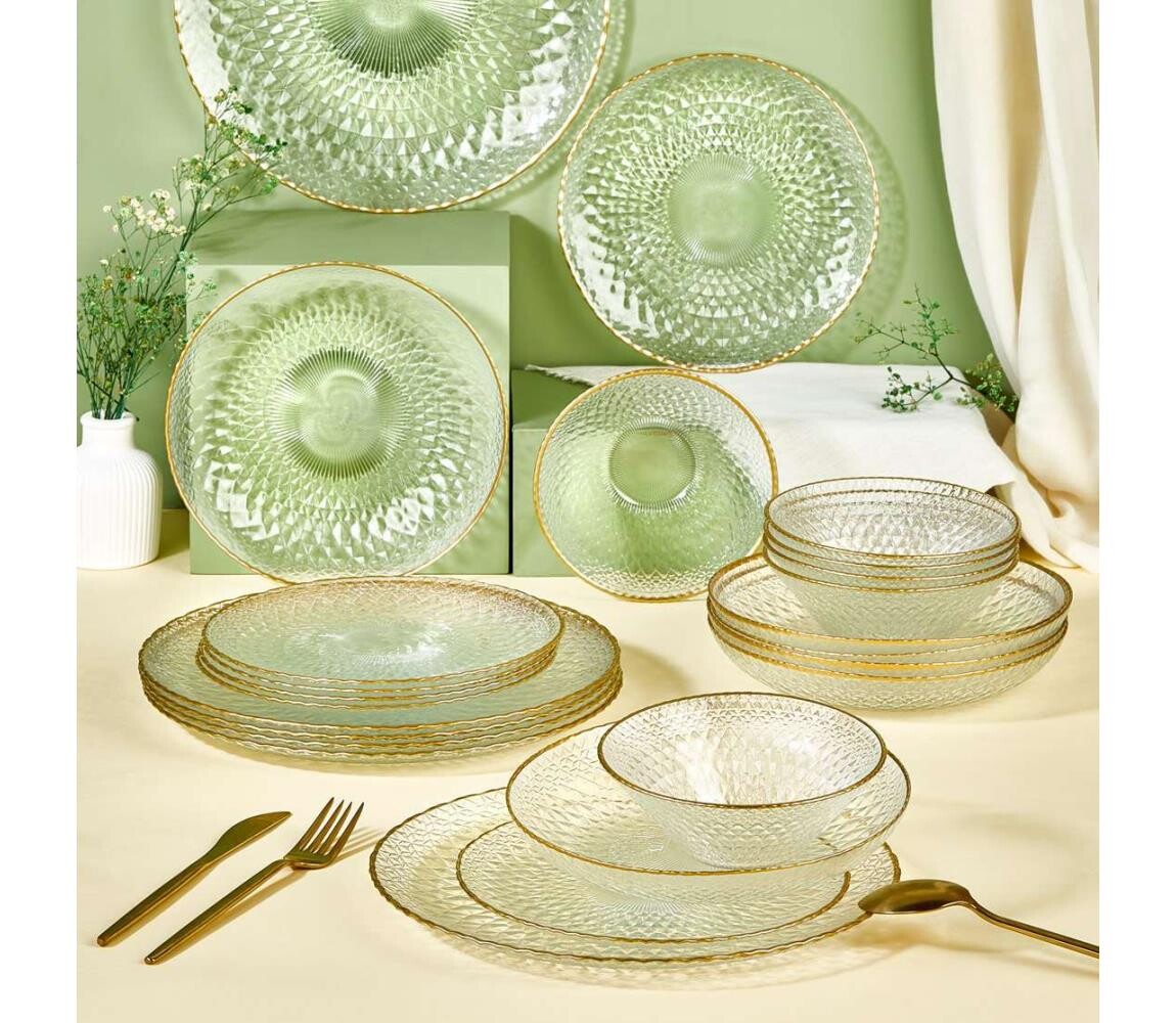 Jídelní sada 24 ks čirá/zlatá/sklo 337GLZ1130
