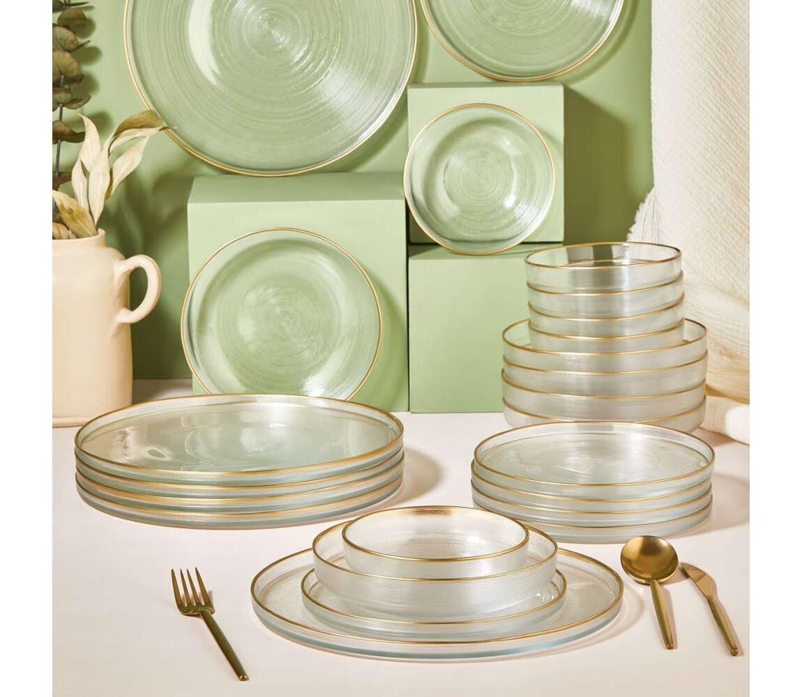 Jídelní sada 24 ks čirá/zlatá/sklo 337GLZ1128