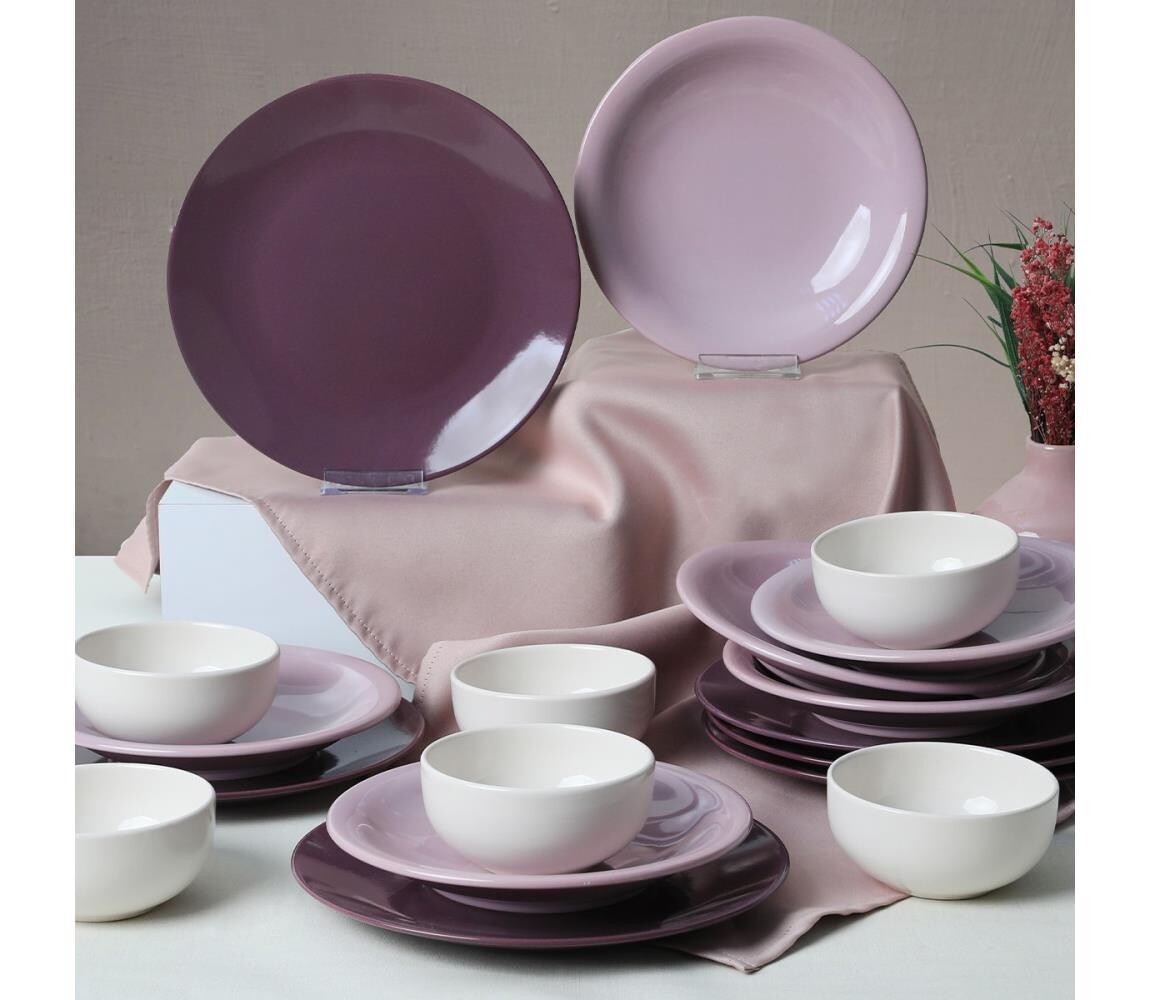 Jídelní sada 18 ks fialová/bílá/keramika 275KRM1971
