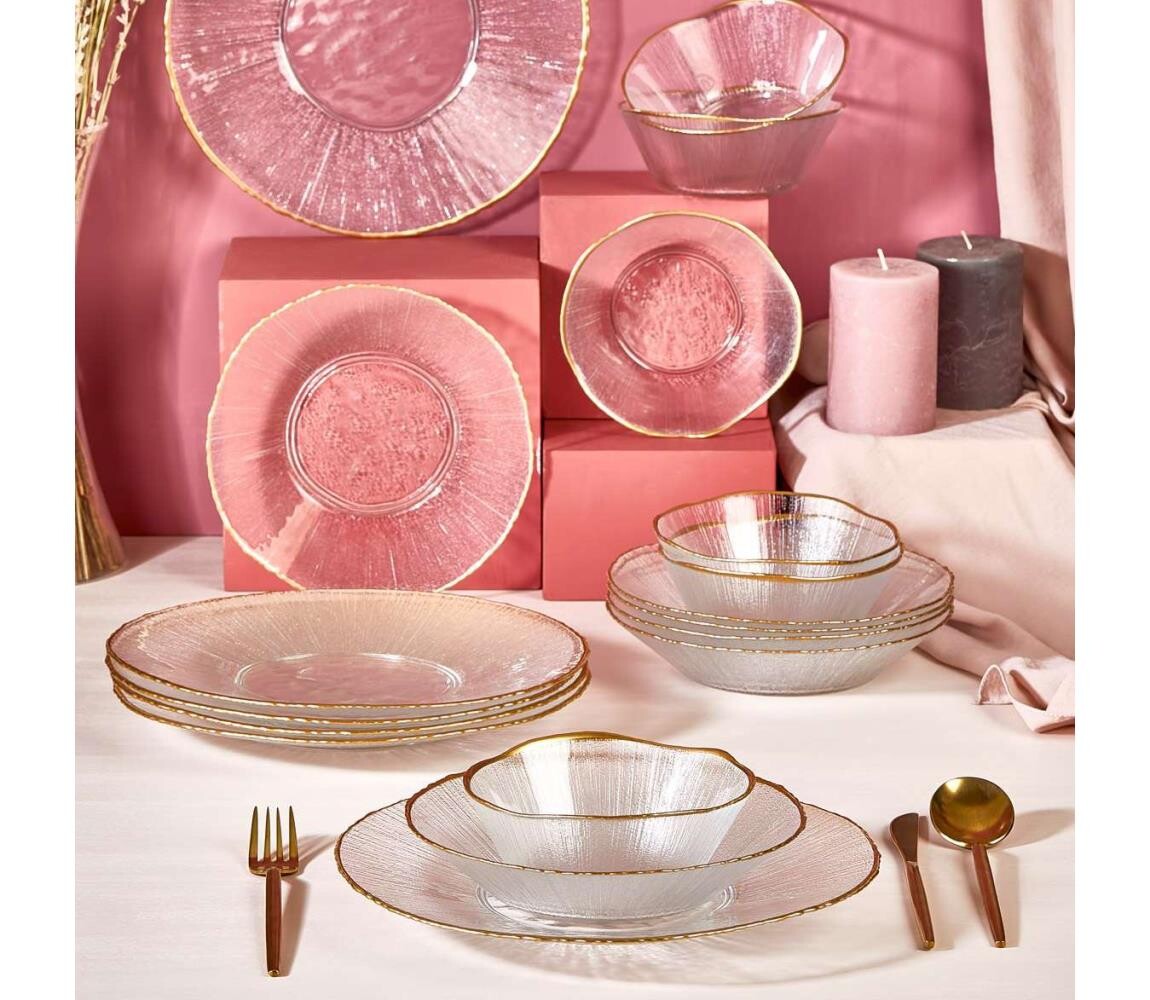 Jídelní sada 18 ks čirá/zlatá/sklo 337GLZ1127