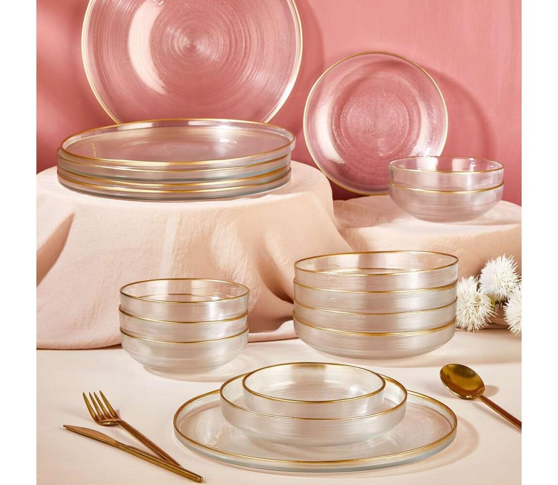Jídelní sada 18 ks čirá/zlatá/sklo 337GLZ1129