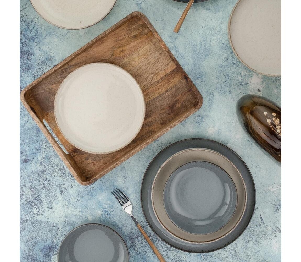 Jídelní sada 16 ks šedá/béžová/porcelán 710KTP3652