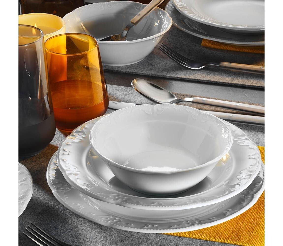 Jídelní sada 18 ks bílá/porcelán 719KTP9753