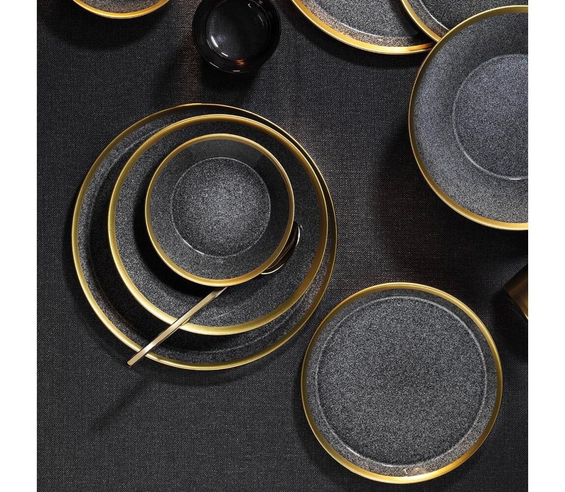 Jídelní sada 8 ks černá/zlatá/porcelán 719KTP9735