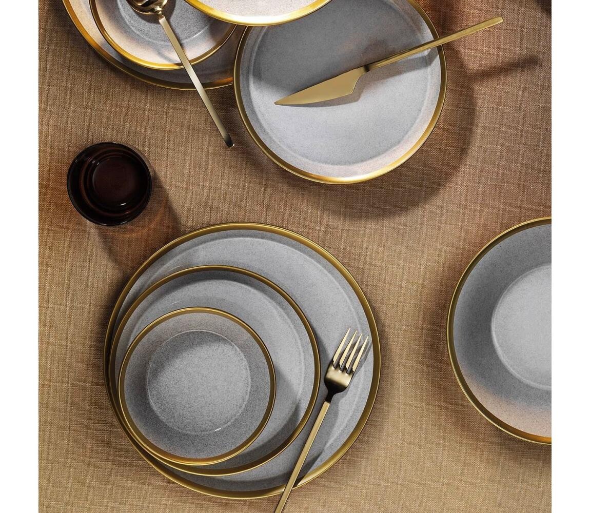 Jídelní sada 8 ks šedá/zlatá/porcelán 719KTP9736