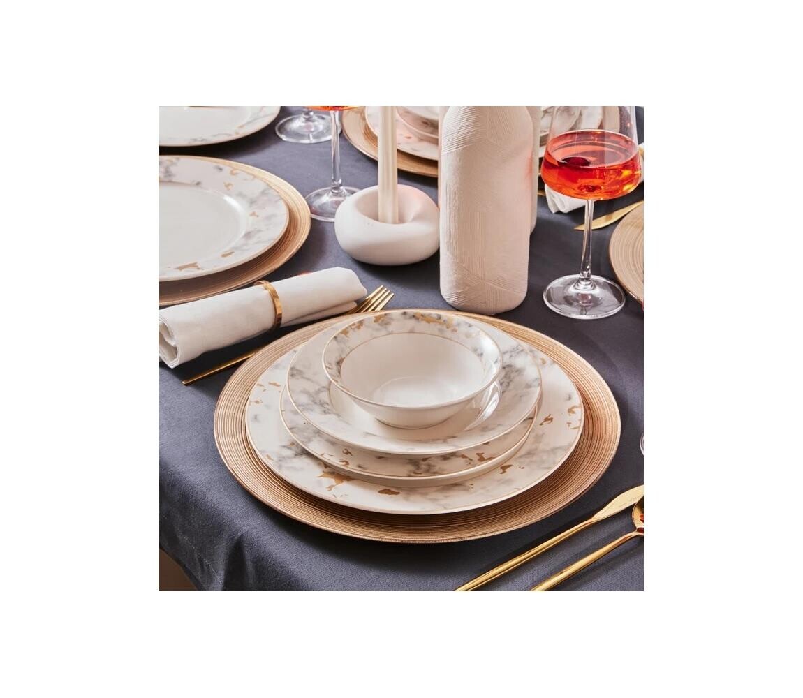 Jídelní sada 24 ks bílá/šedá/porcelán 216KRC2151