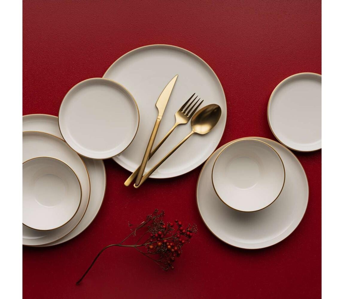 Jídelní sada 16 ks béžová/zlatá/porcelán 387GRP1383