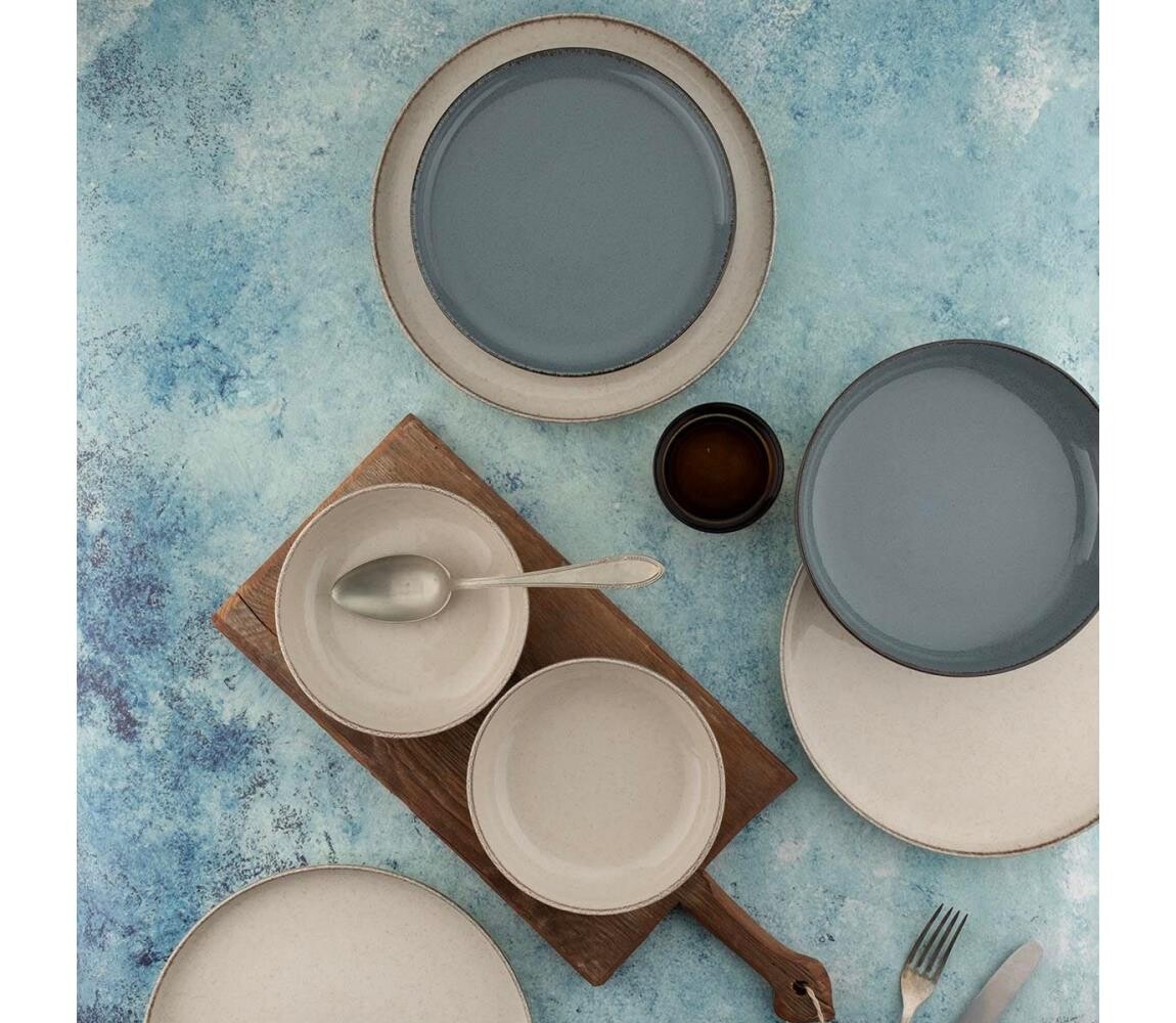 Jídelní sada 16 ks béžová/modrá/porcelán 710KTP3683