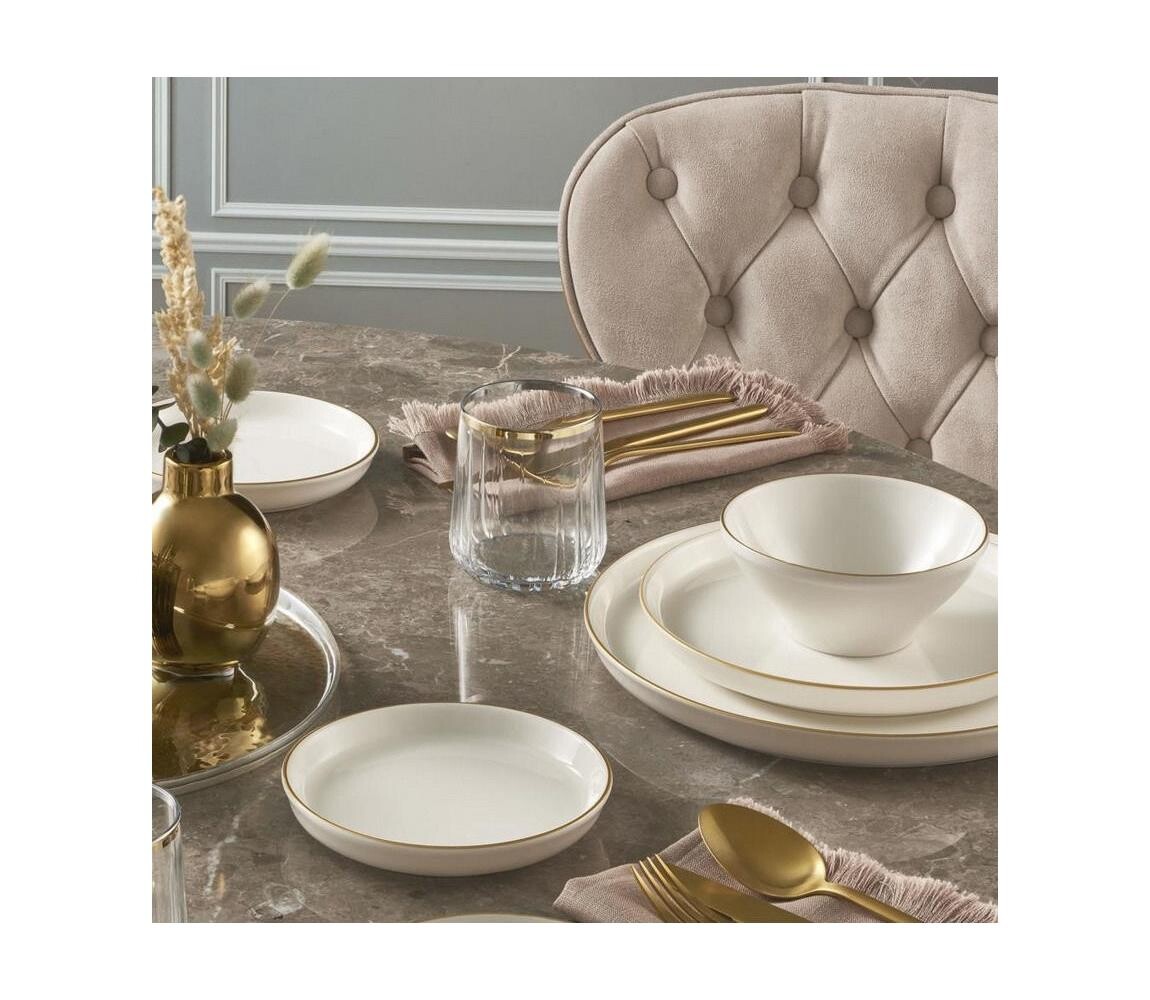 Jídelní sada 16 ks béžová/zlatá/porcelán 387GRP1309