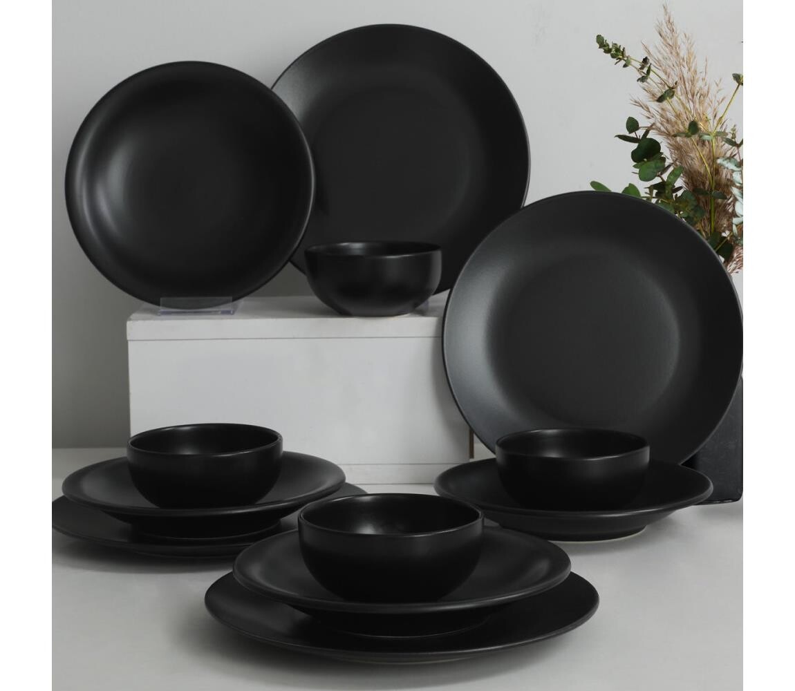 Jídelní sada 12 ks černá/kamenina 275KRM1567