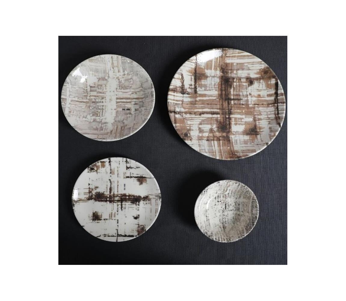 Jídelní sada 24 ks hnědá/bílá/porcelán 387GRP1250