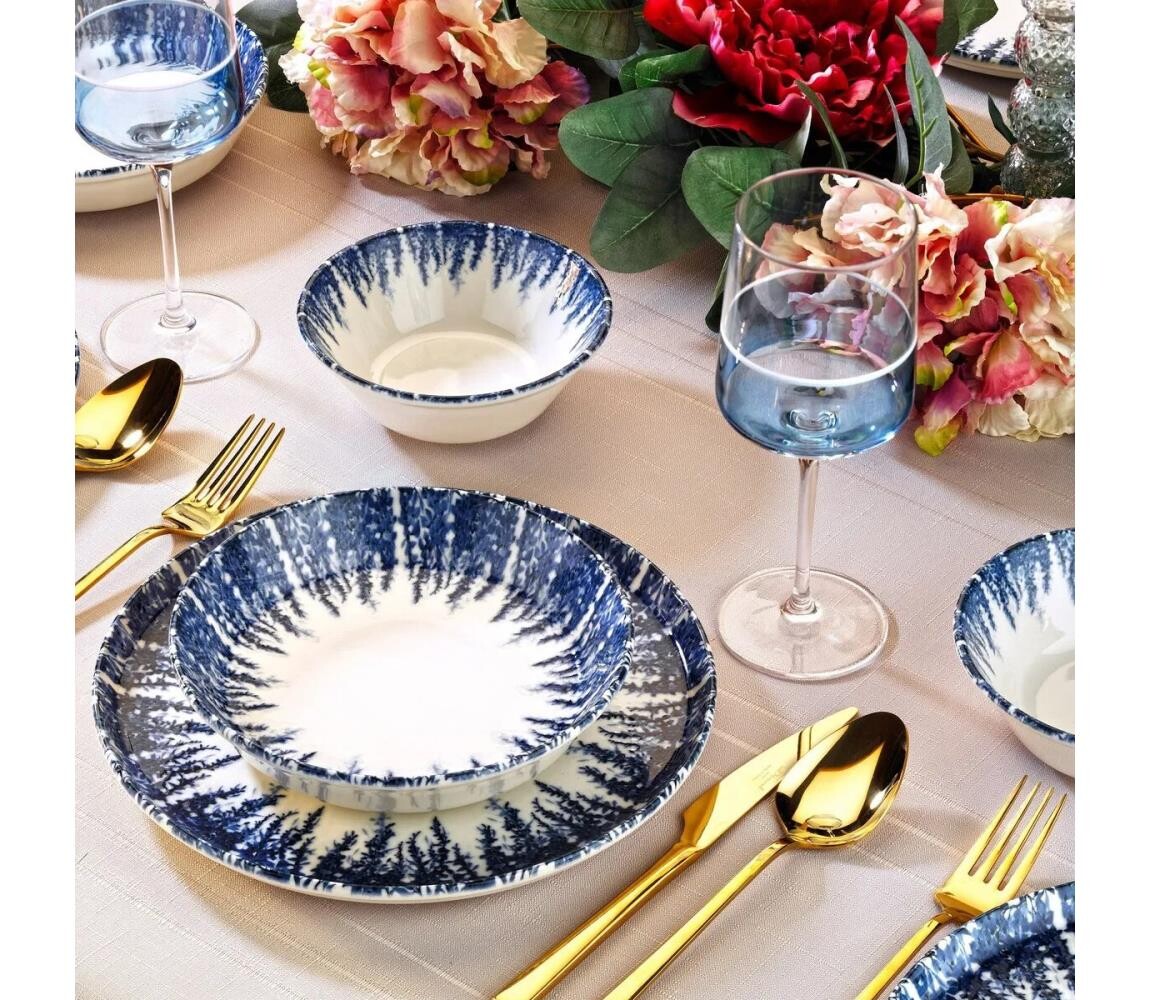 Jídelní sada 12 ks bílá/modrá/porcelán 430KSV8963