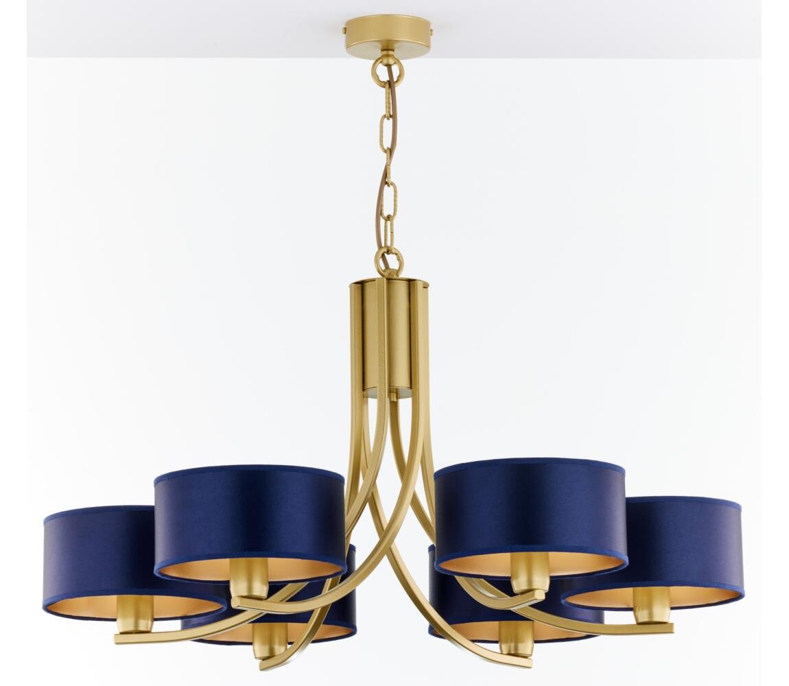 Jupiter 2095 - Lustr na řetězu ARTHUR 6xE27/15W/230V modrá/zlatá 2095