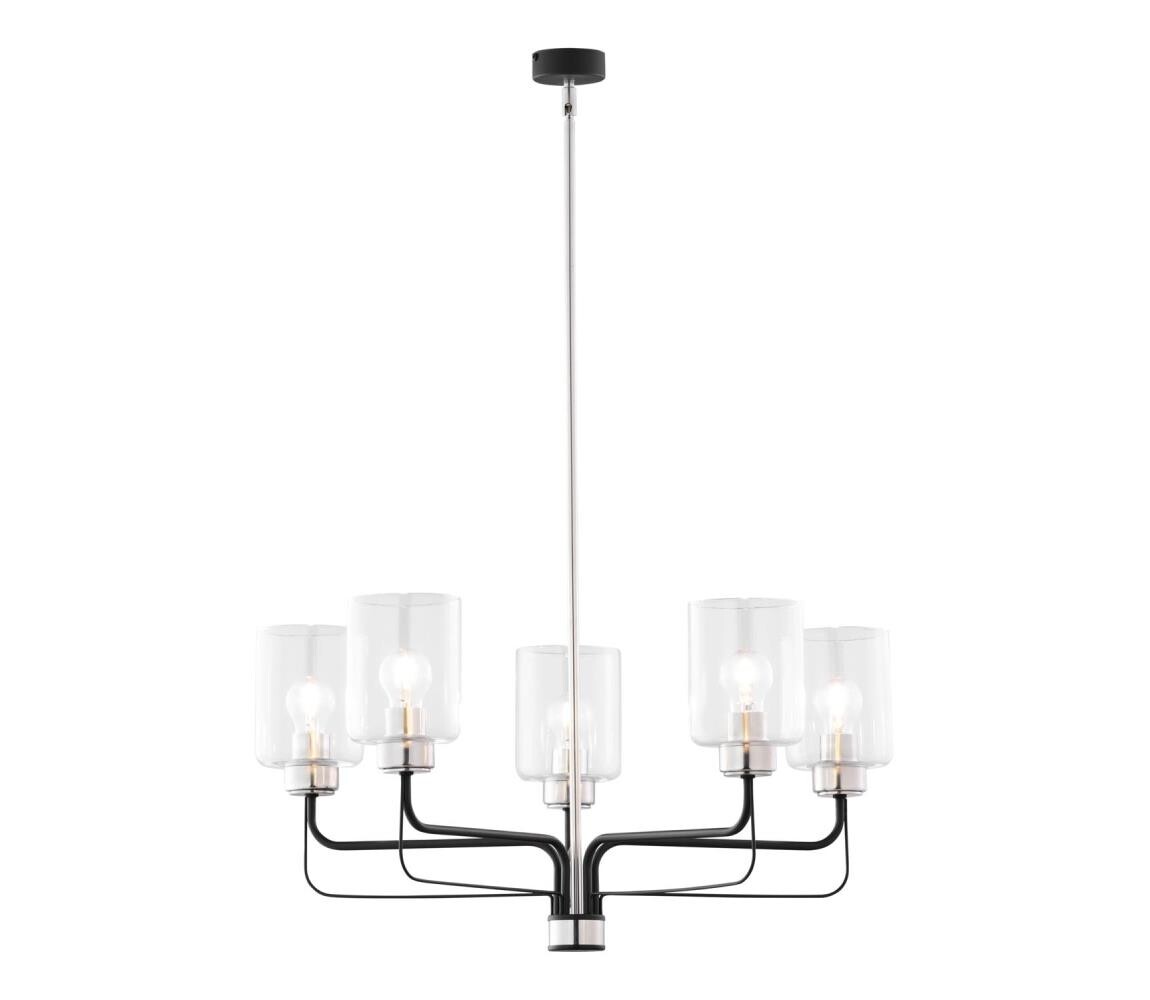 Jupiter 1884 - Lustr na tyči CERES 5xE27/15W/230V matný chrom/černá 1884