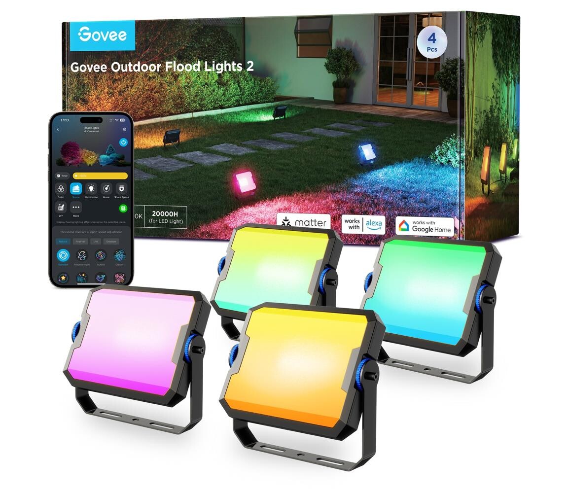 Govee - SADA 4x LED RGBICWW Stmívateln reflektor LED/24W/230V IP66 Matter Wi-Fi H8057C11