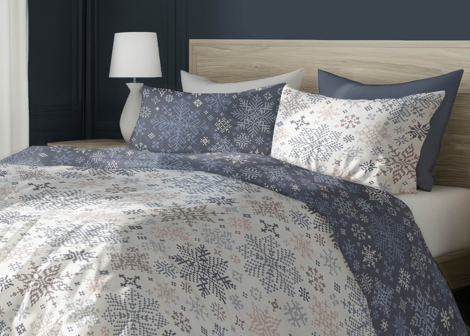 FARO Vánoční bavlněné povlečení 140x200 + 70x90 cm - Pletené vločky