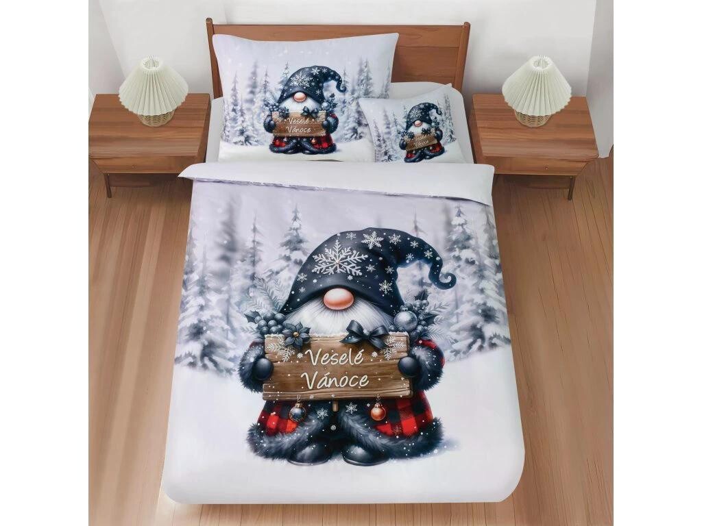 Jahu Vánoční povlečení z mikrovlákna 140x200 + 70x90 + 45x45 cm - Gnome šedý