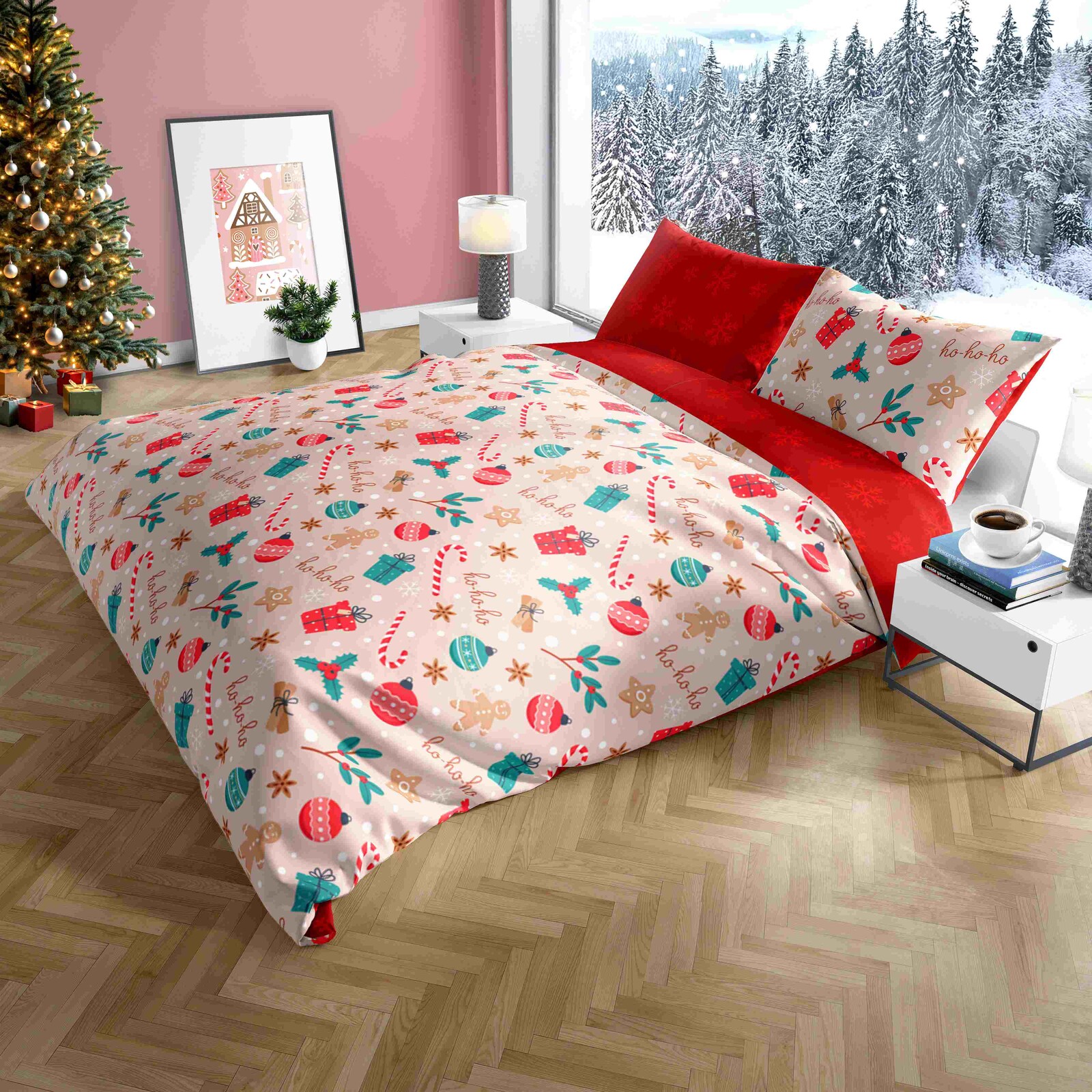 FARO Vánoční bavlněné povlečení 220x200 + 2 x 70x80 cm - Vánoční nadílka