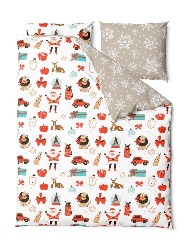 FARO Vánoční povlečení ze saténového mikrovlákna 140x200 + 70x90 cm - Holly Jolly 004