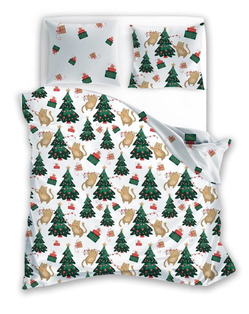 FARO Vánoční povlečení ze saténového mikrovlákna 140x200 + 70x90 cm - Holly Jolly 005