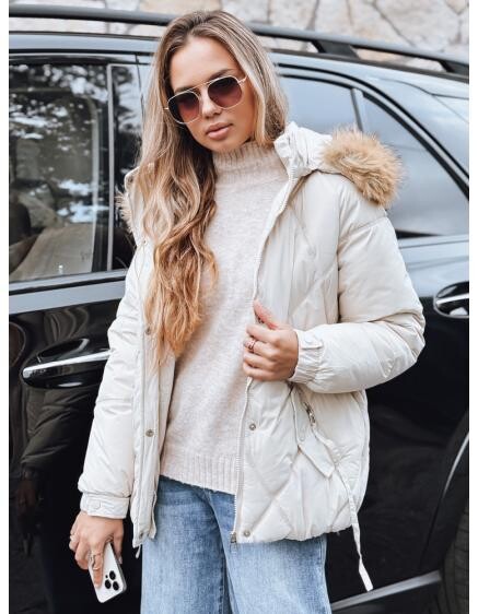 Dámská zimní prošívaná bunda s kapucí, bílá