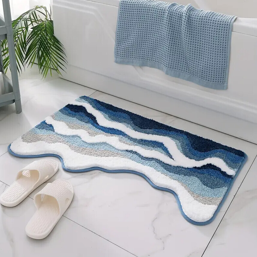 Koupelnová předložka Mořské vlny, 50x80, modrá, koupelna, Mujkoberec Original