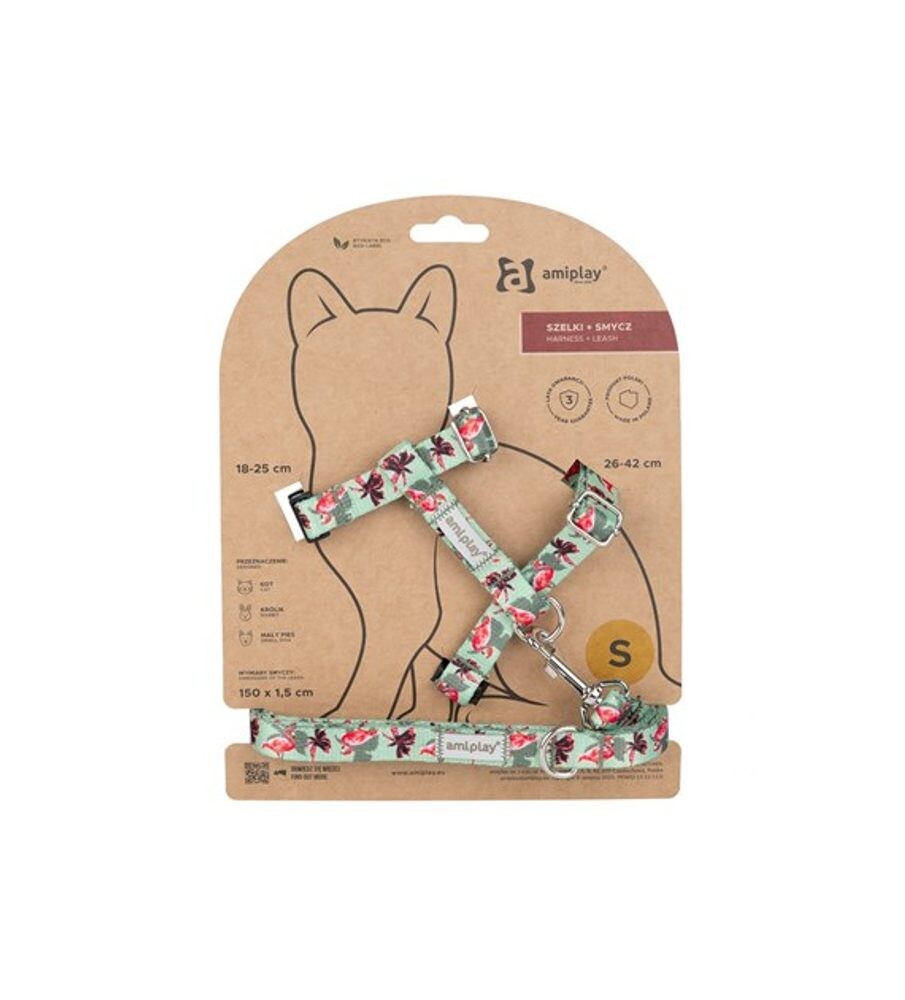 Amiplay Kšíry pro kočku s vodítkem BeHappyCat Flamingo | Postroje pro kočky