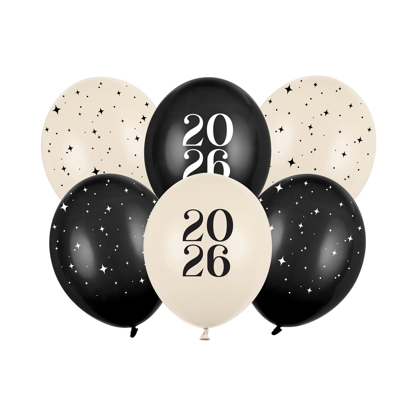 Balónky latexové Happy New Year 2026 krémovo-černé 6 ks Albi