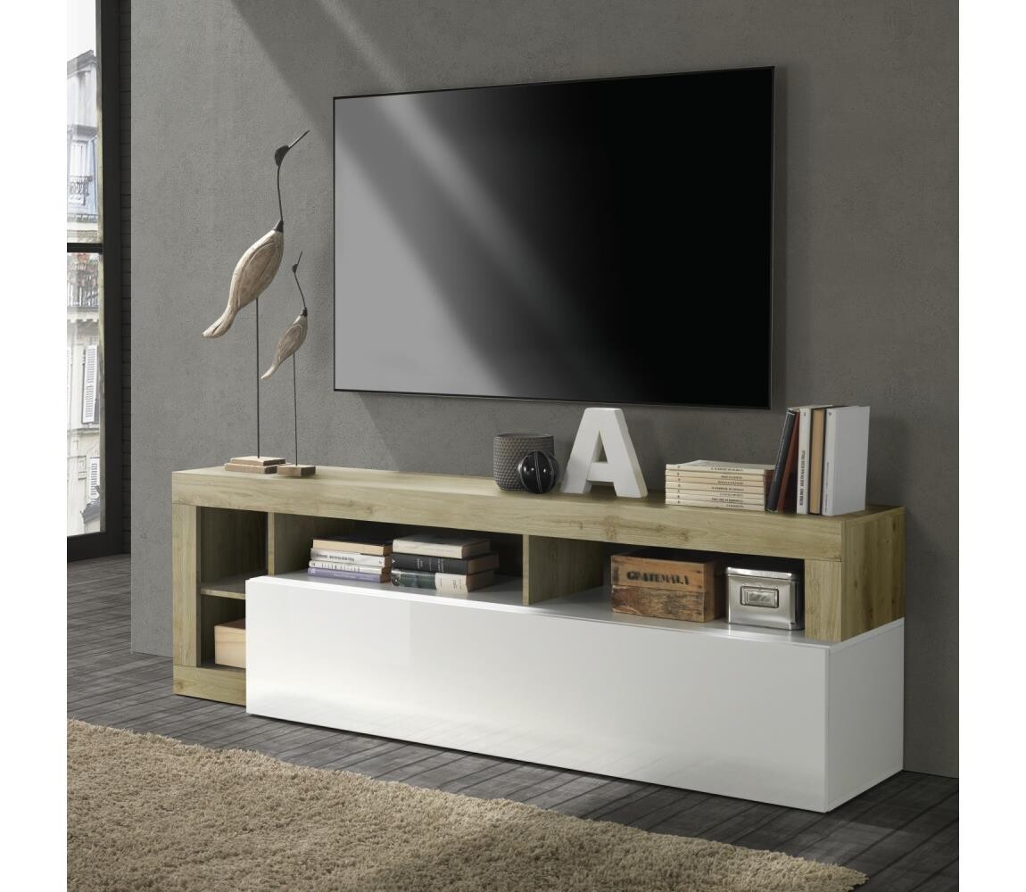 MC Akcent Televizní stolek LENOR bílá/světlý dub 209030-01K