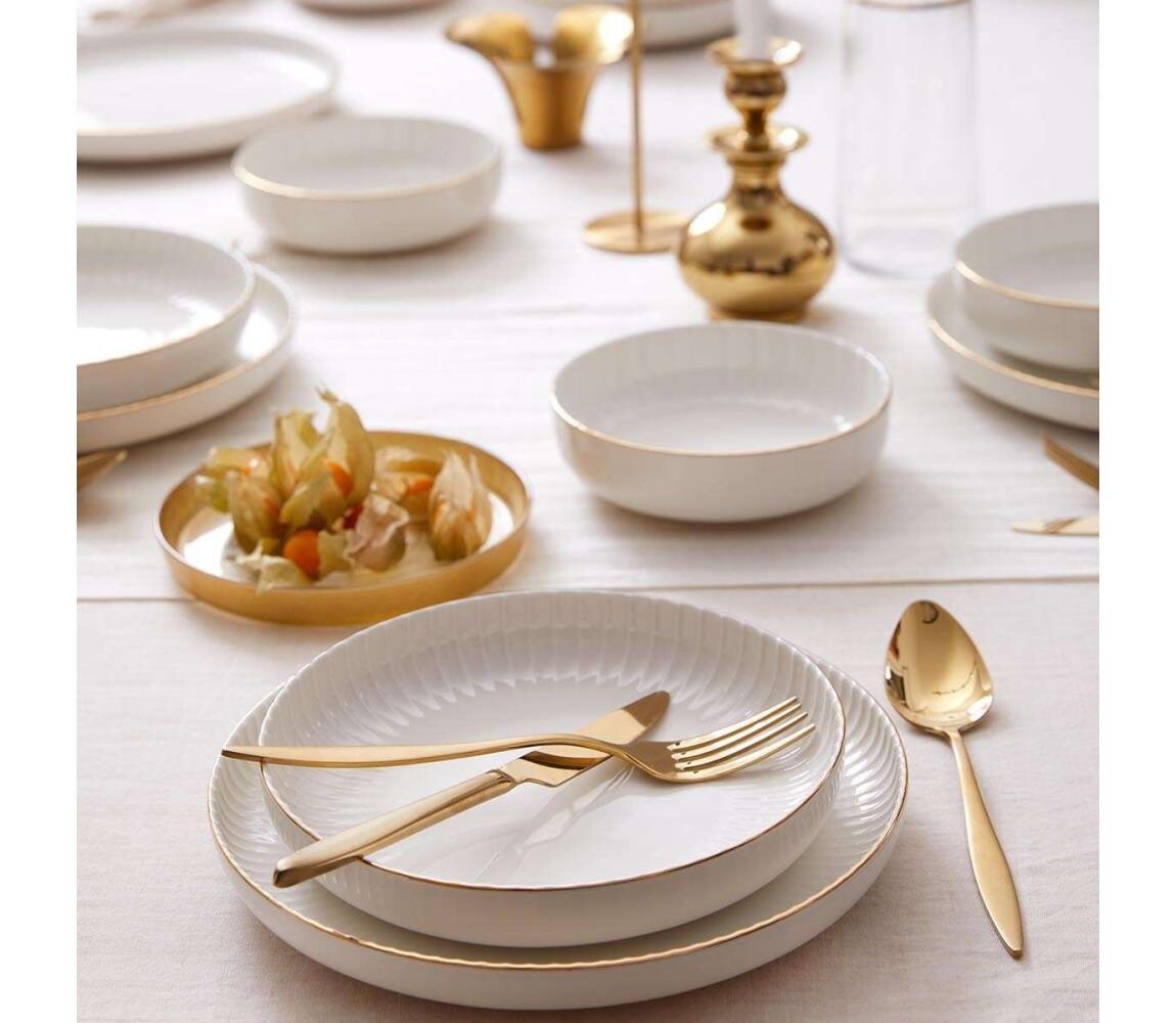 Jídelní sada 18 ks bílá/zlatá/porcelán 710KTP4532