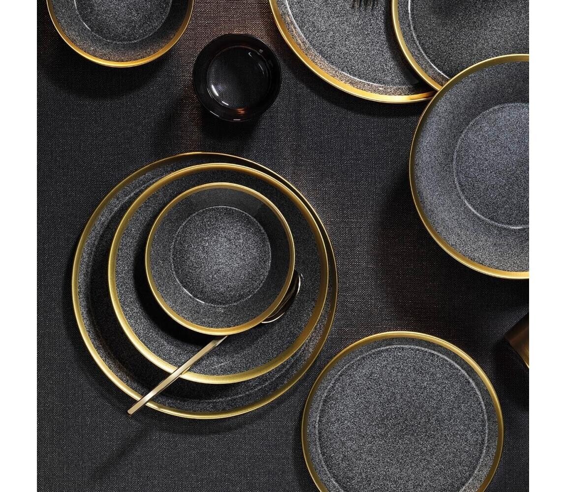 Jídelní sada 16 ks antracit/zlatá/porcelán 719KTP9738