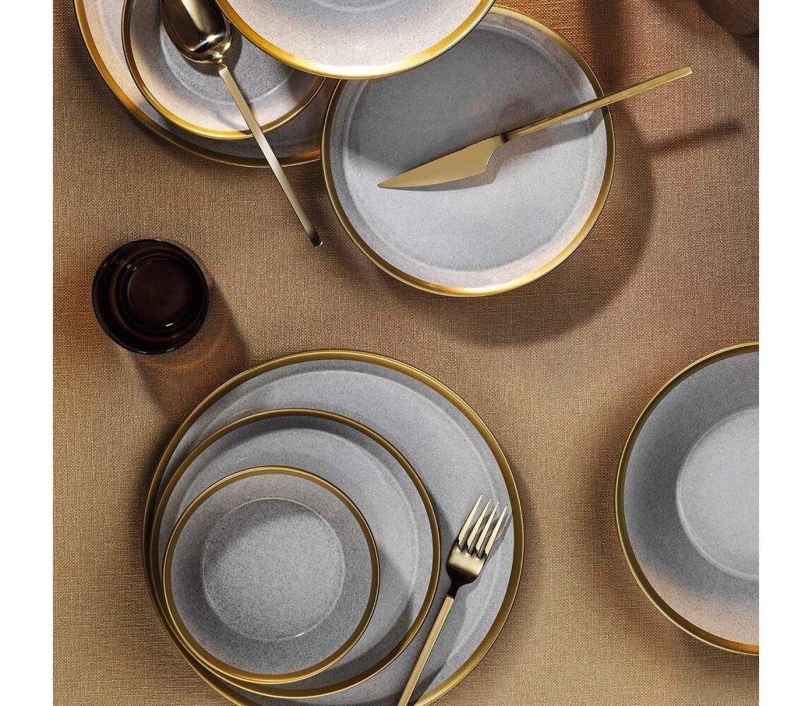 Jídelní sada 16 ks šedá/zlatá/porcelán 719KTP9737
