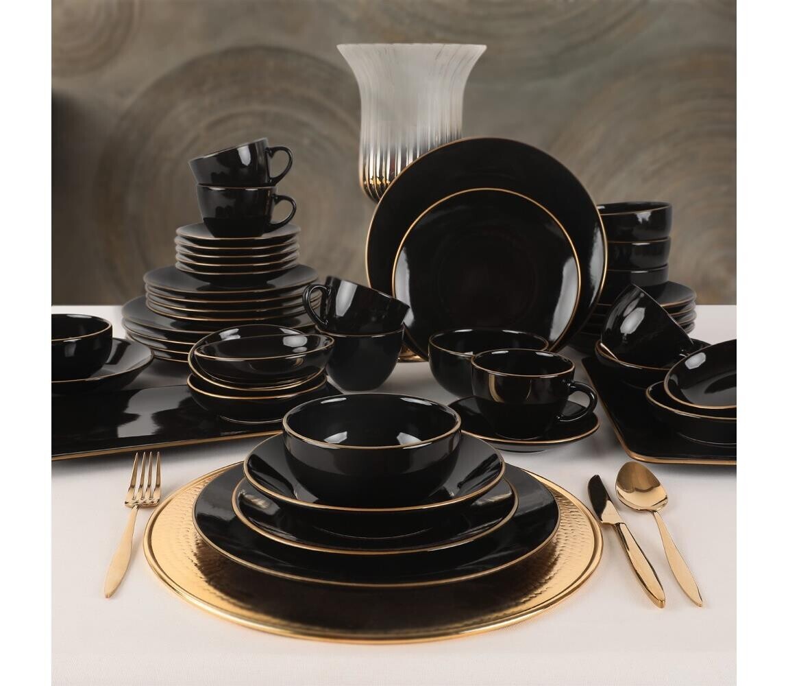 Jídelní sada 44 ks černá/zlatá/kamenina 275KRM1663