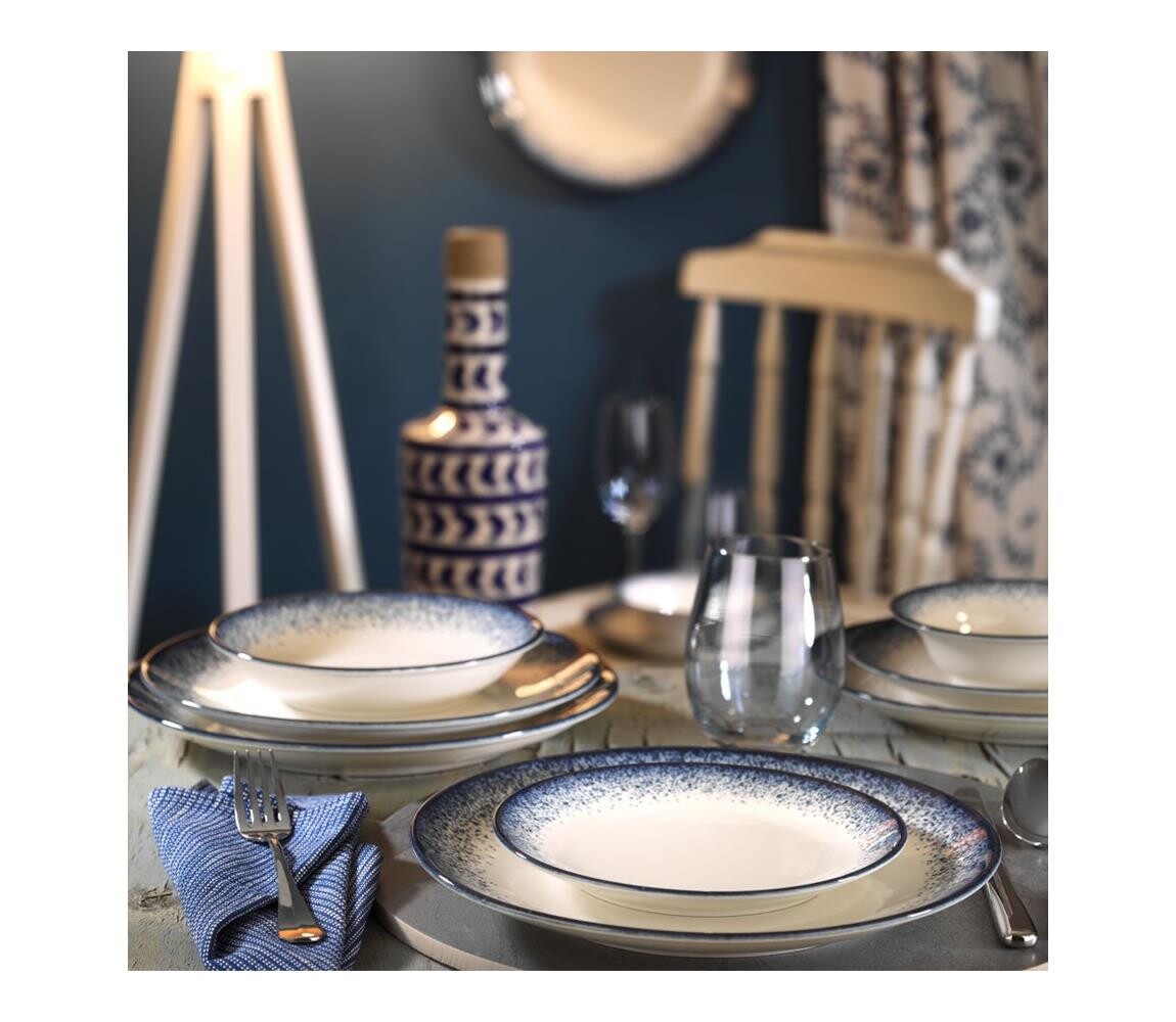 Jídelní sada 24 ks bílá/modrá/porcelán 710KTP2742