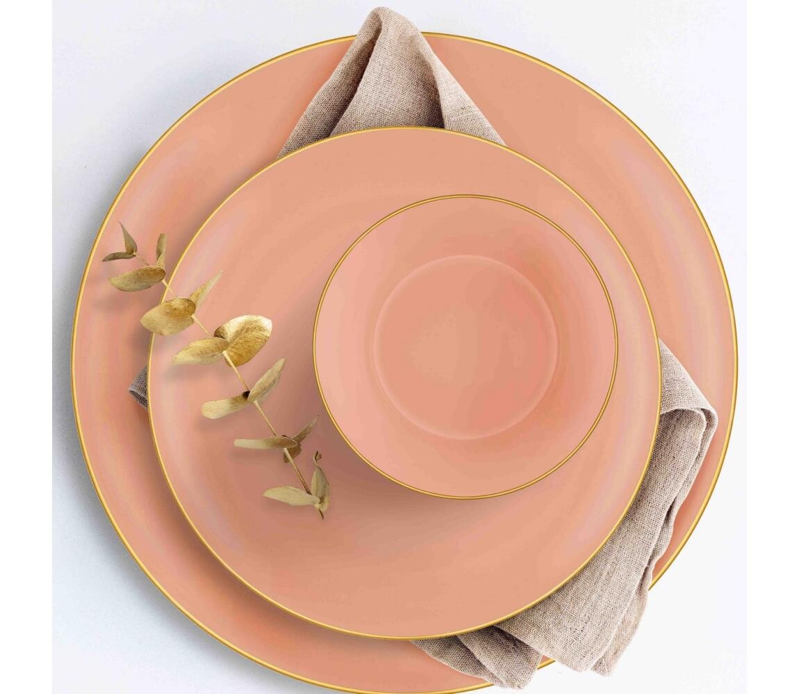 Jídelní sada 24 ks lososová/zlatá/keramika 742TMA3322
