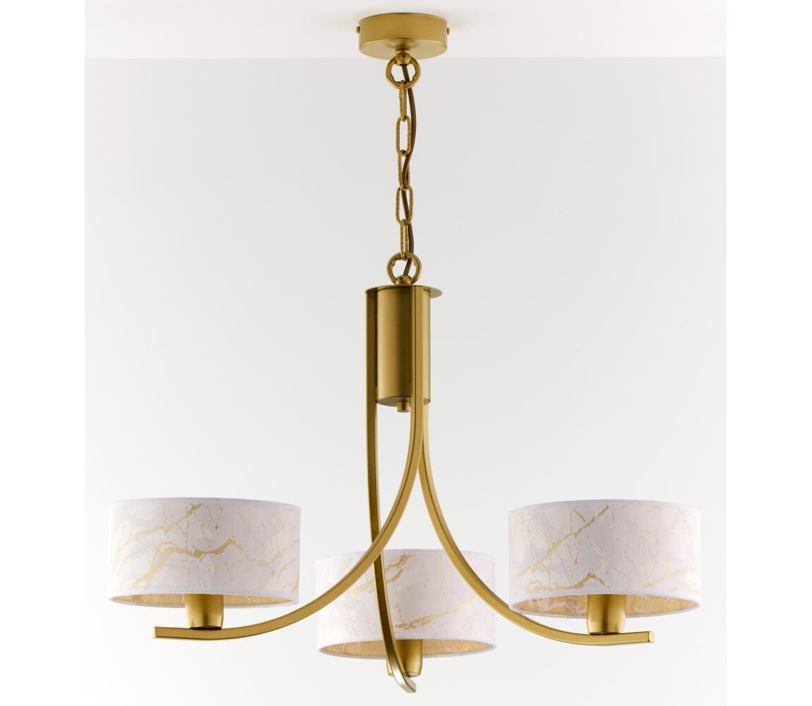 Jupiter 2096 - Lustr na řetězu ARTHUR 3xE27/15W/230V bílá/zlatá/dekor mramoru 2096
