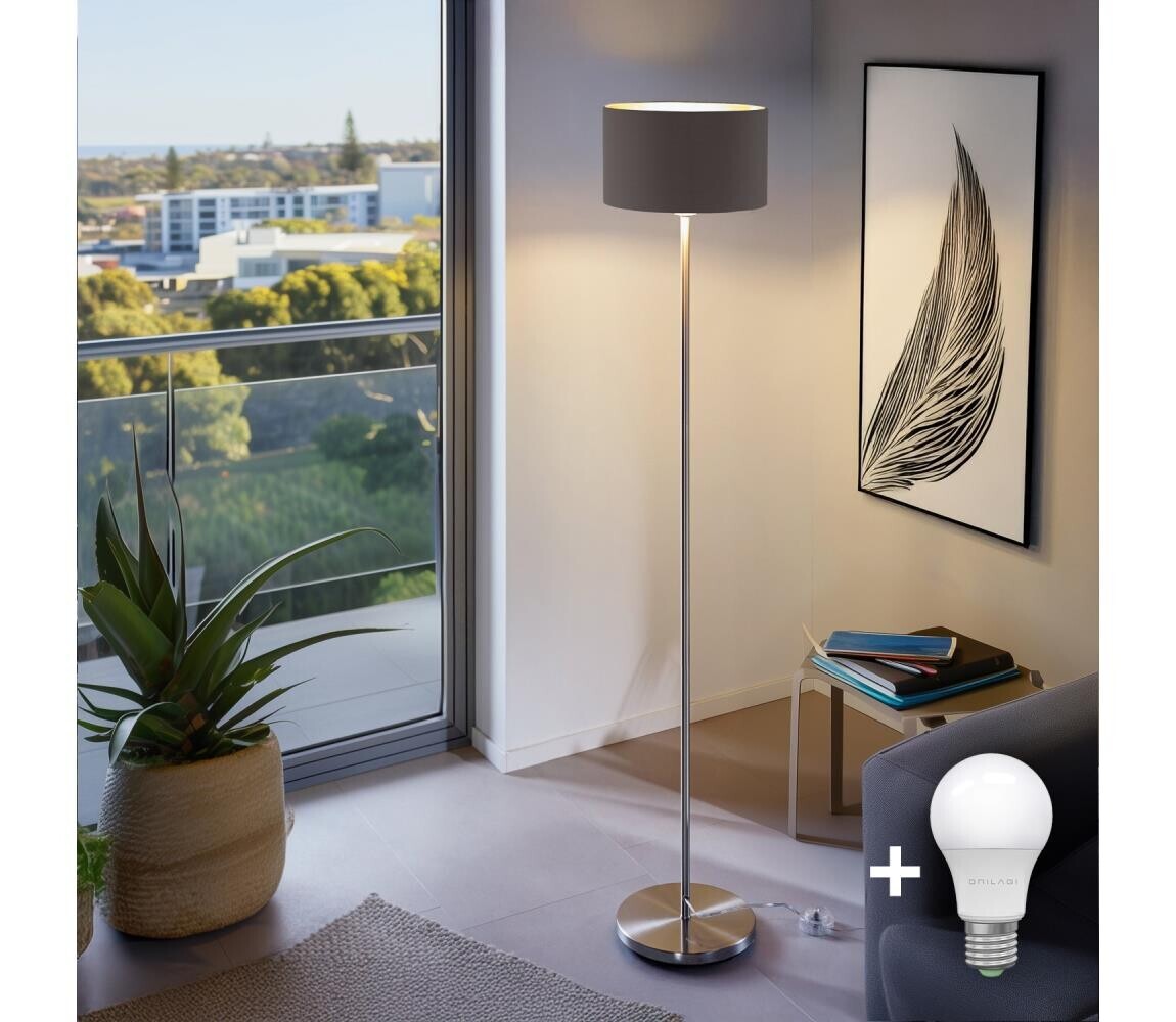 LED Stojací lampa TUNJA 1xE27/20W/230V pr. 30 cm matný chrom/hnědá 1xSA2188+1xEG32491
