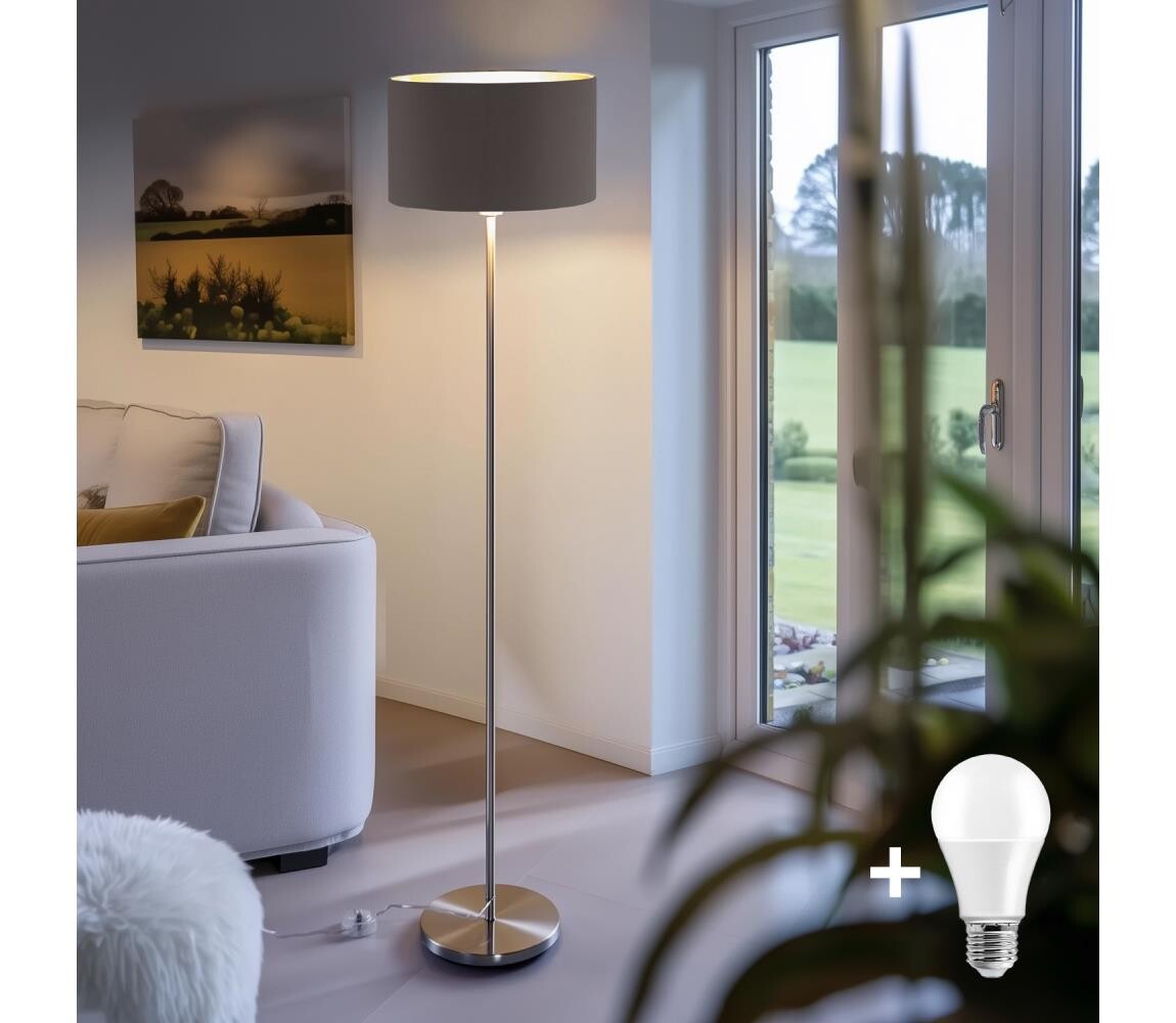 LED Stojací lampa TUNJA 1xE27/20W/230V pr. 38 cm matný chrom/hnědá 1xSA2188+1xEG32485