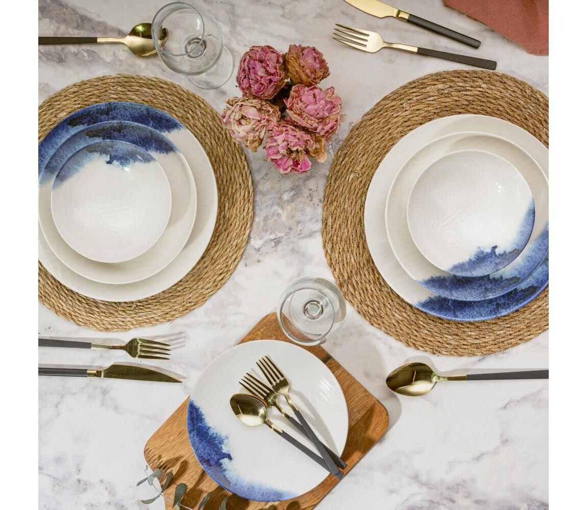 Jídelní sada 24 ks bílá/modrá/porcelán 387GRP1349