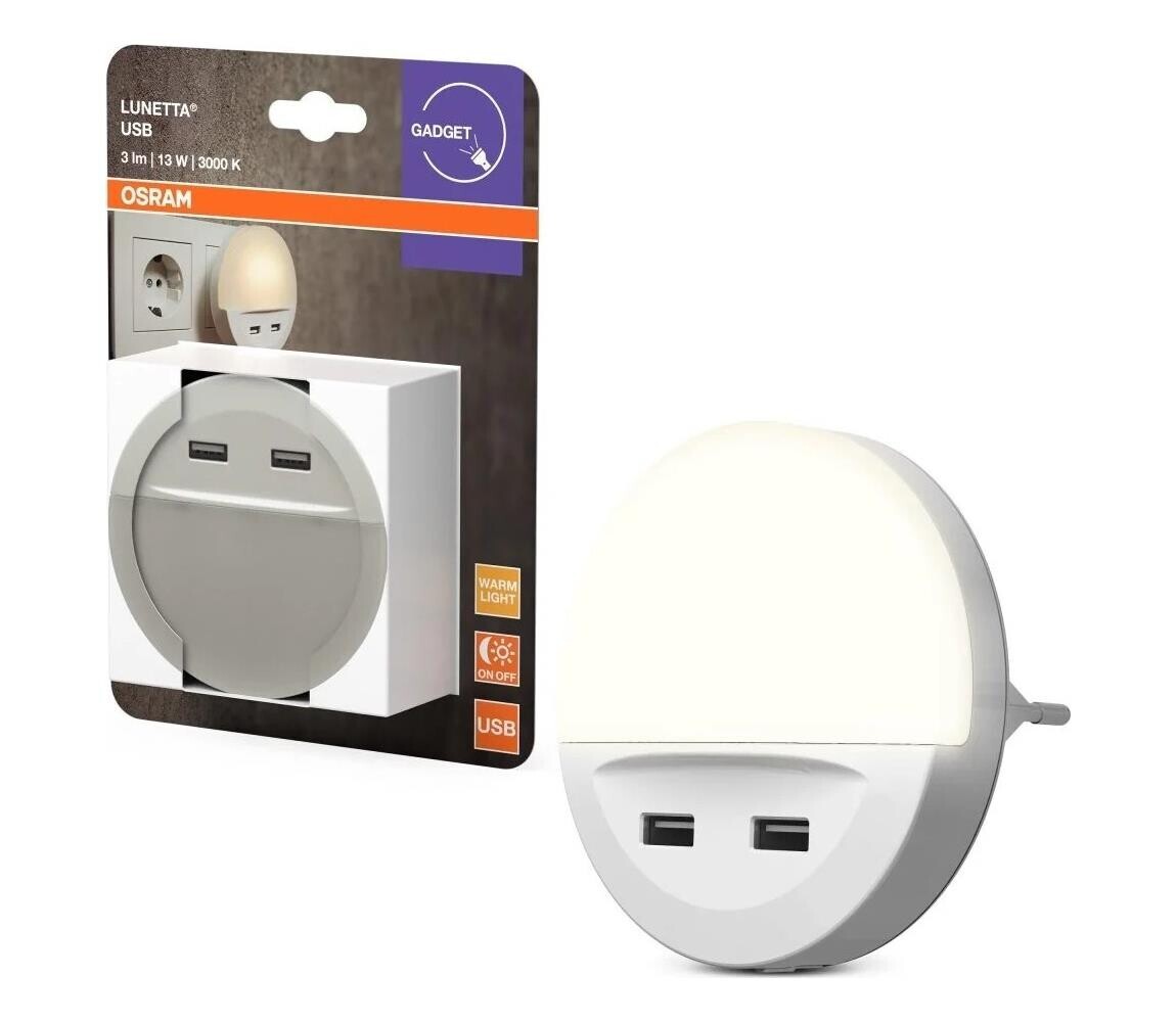 Osram - LED Noční svítidlo do zásuvky se senzorem LUNETTA 2xUSB LED/13W/230V 4099854530753