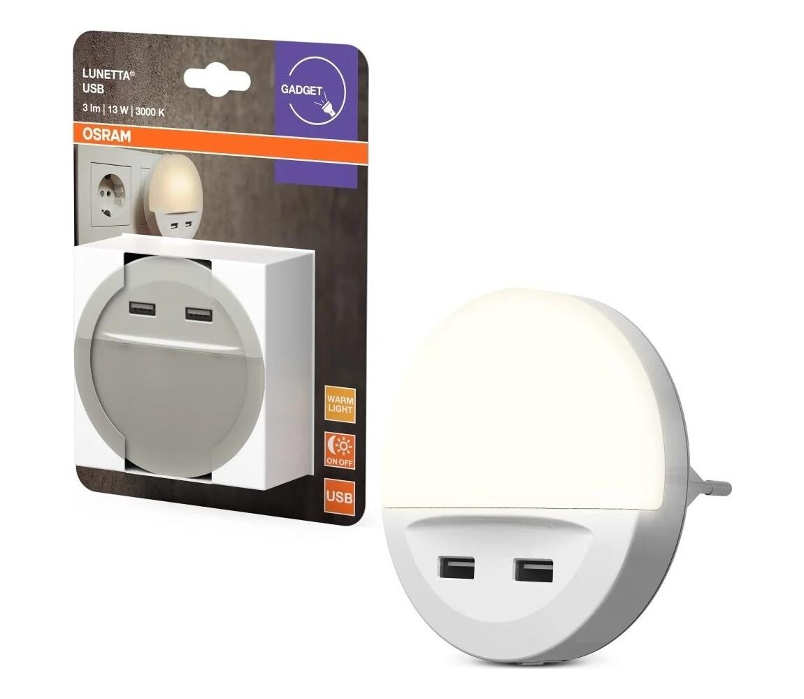 Osram - LED Noční svítidlo do zásuvky se senzorem LUNETTA 2xUSB LED/13W/230V 8590828062110