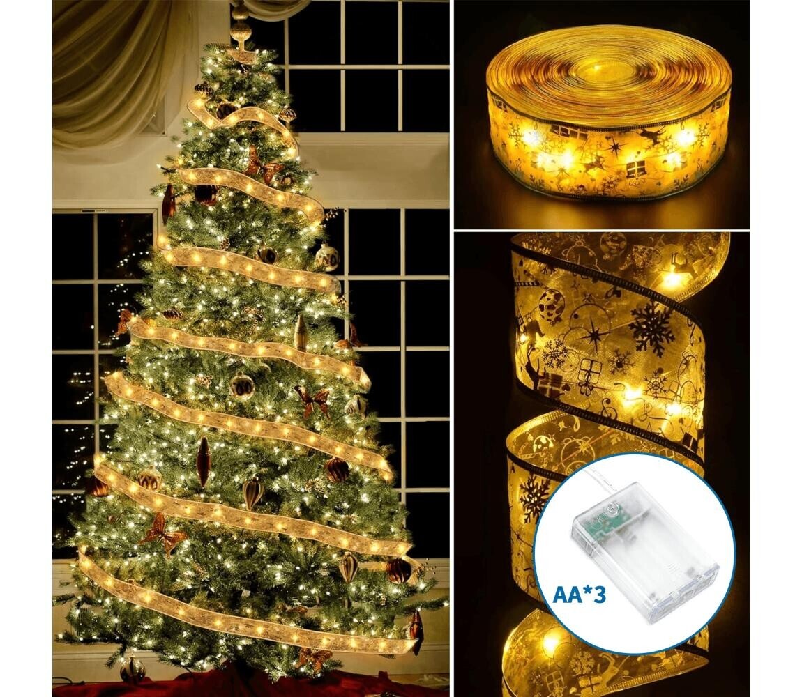 B.V.  - LED Vánoční řetěz 50xLED/3xAA 5m teplá bílá zlatá B103033XA