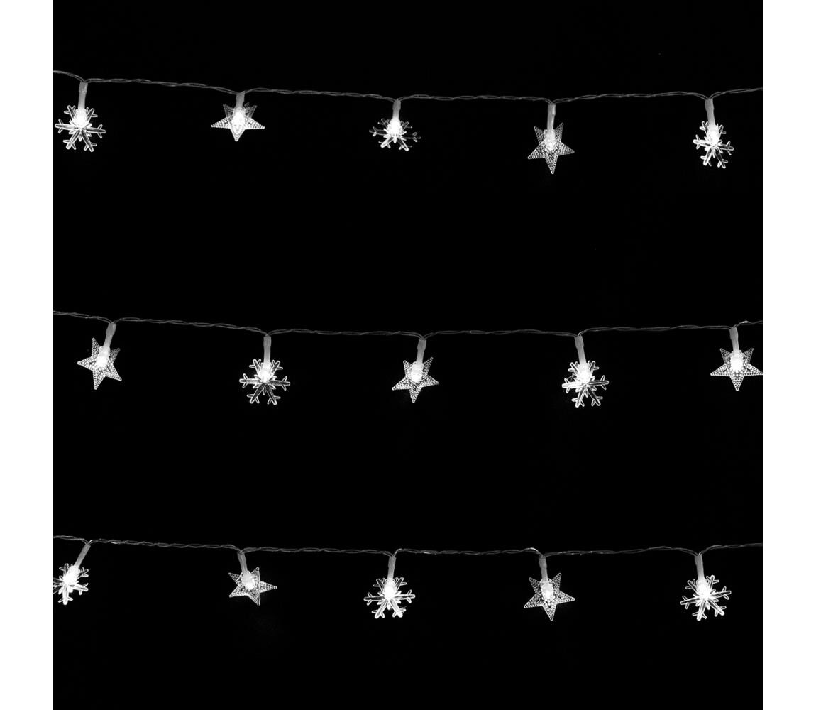 B.V.  - LED Ven. ván. řetěz 50xLED/8 funkcí 3xAA 5m IP44 studená bílá hvězdy B10303K52